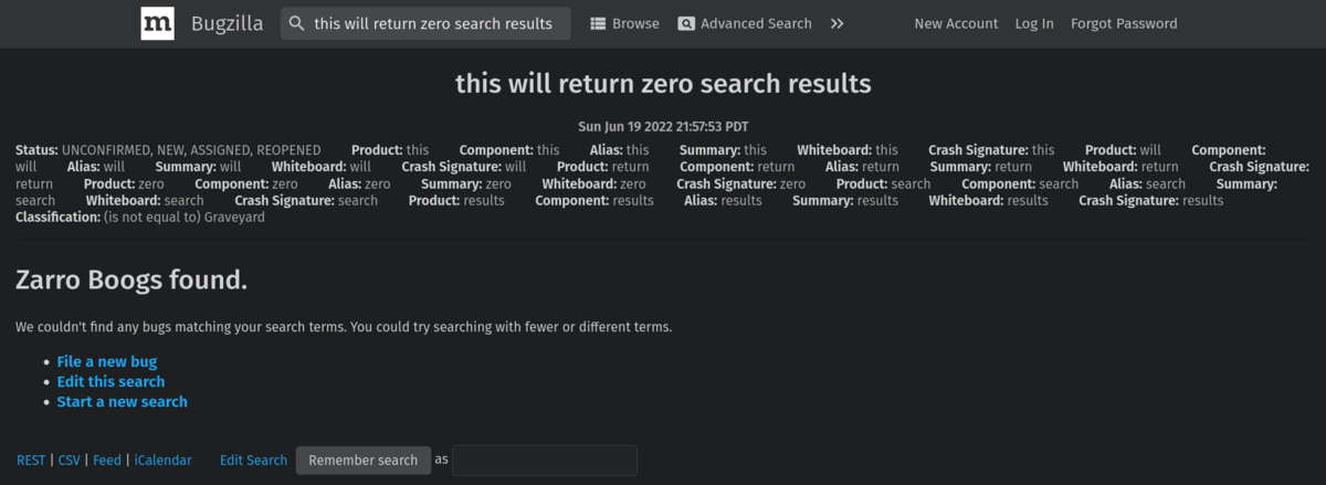 Bugzilla celebrates the rare state where spelling has failed more visibly than software.